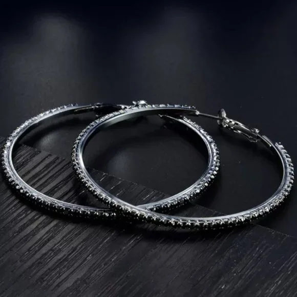 *Black Gold Black Sapphire 2.25'' Hoop Earrings - Picture 6 of 7